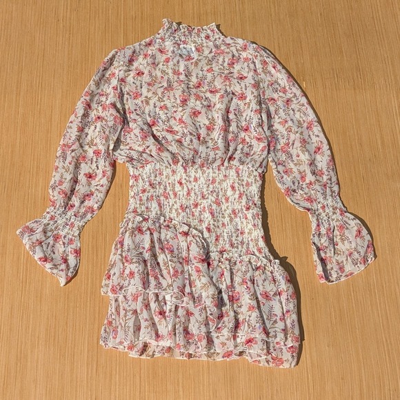 Princess Polly Dress Guetta Sheer Floral Romantic Mini Smocked Ruffle Women's‎ 6 - Picture 1 of 6